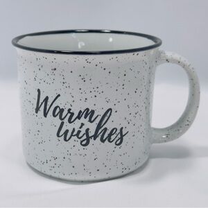 Warm Wishes Camping Style Coffee Mug Speckled White Mug with Black Accents